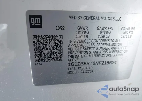 2022 Chevrolet Malibu Fwd Ls из США, поврежденный, VIN 1G1ZB5ST0NF215624